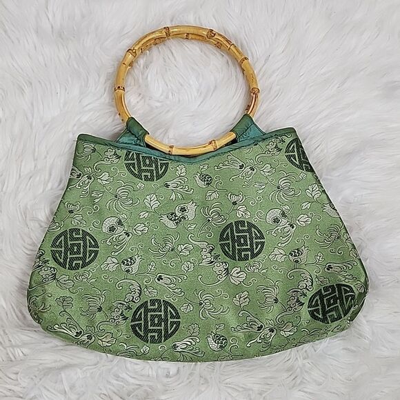 Vintage Silk Floral Bag with Bamboo Handles - Picture 2 of 7
